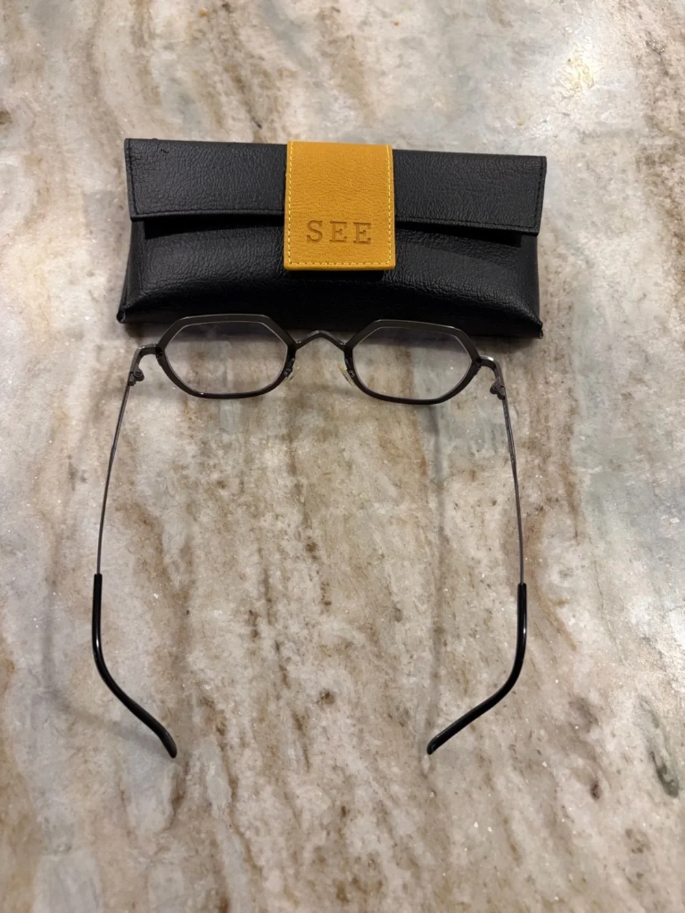 SEE Black Hexagon Women's Glasses Frame with branded case
